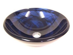 ... BathroomTempered Glass Bathroom Vessel Sink Bowl ~Blue Pattern Style