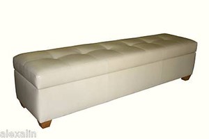 King Size Storage Bench in Bone Leather, Tufted Ottoman ...