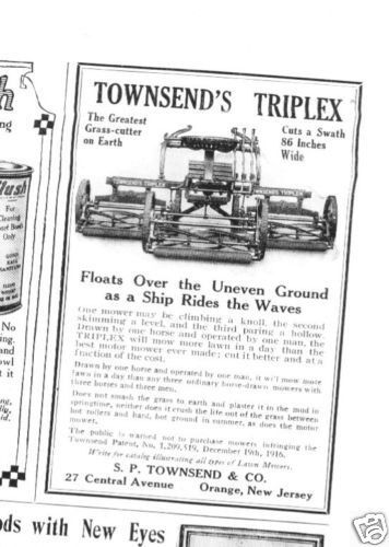 1920 Antique Townsends Triplex Lawn Mower Ad  