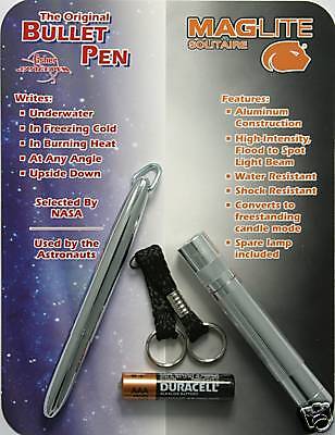 Fisher Chrome Bullet Pen with Bale & Mini Mag Light  