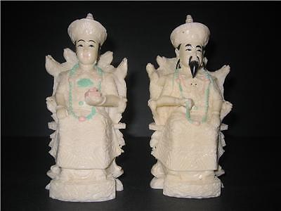 Chinese Resin Emperor & Empress Set of 2 Statues  