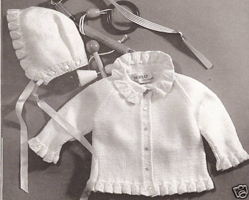 Vintage Baby Knit Ruffle Sweater Hat Pattern Sz 1 2 3  