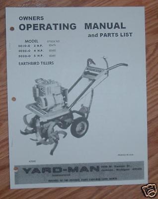 YARD MAN 5010 5020 5030 EARTHBIRD TILLER OPERATOR / PARTS MANUAL 