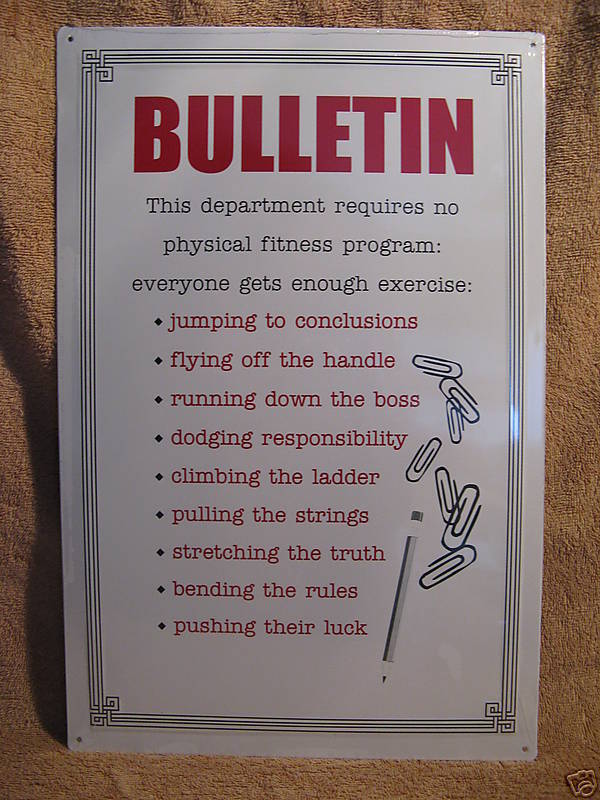 Bulletin Exercise Tin Metal Sign WORK OFFICE Funny  