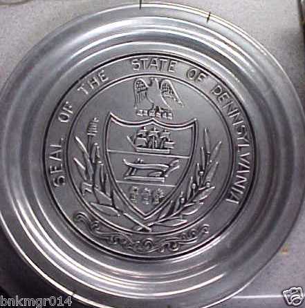 Wilton Seal of the State of Pennsylvania Pewter Plate  