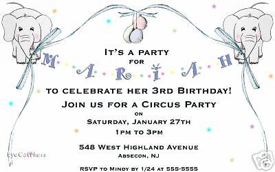 Custom Elephant Circus Baby Shower Birthday Invitations  