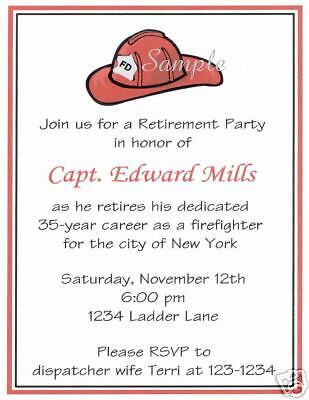 20 Custom Retirement Party Invitations/Fire/Fireman  