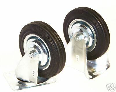 4PC 4 RUBBER CASTER WHEELS 2 PC SWIVEL 2 PC FIXED BASE AND WHEEL WITH 