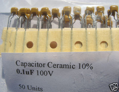 50   0.1uF 100V Ceramic Capacitors (100nF) 0.1 mf uf  