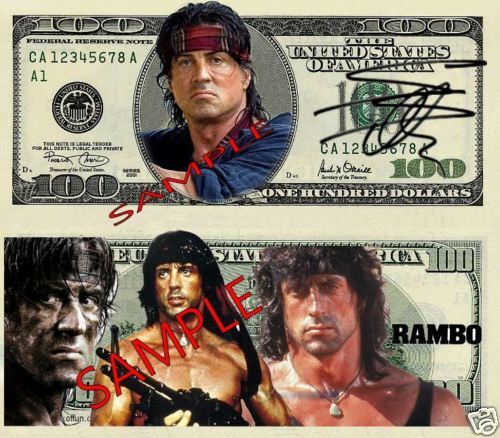 RAMBO   Sylvester Stallone SIGNED $100 BANKNOTE  