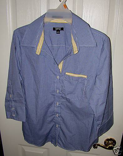 KRAZY KAT Blue Yellow Gingham Ladies Top Blouse S NEW  