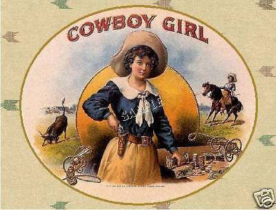 VINTAGE COWBOY GIRL WESTERN COWGIRL RODEO CANVAS ART  