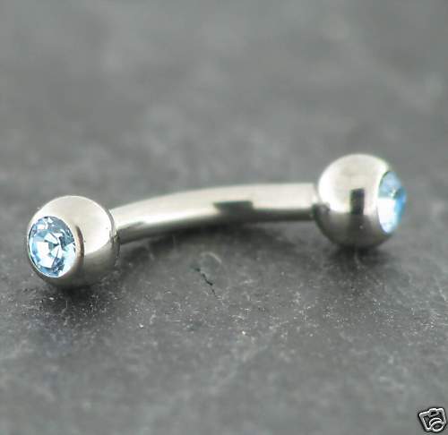 TITAN Banana Augenbrauen Piercing KRISTALL Aqua 1,2x6mm  