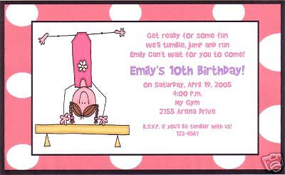 Personalized Girl Gymnastics Birthday Party Invitations  