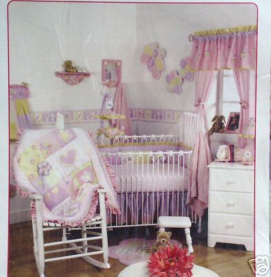 NoJo Infant Girl 5P Flowers Flutters Crib Bedding Set