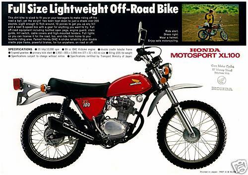 HONDA Brochure XL100 K1 XL100K1 1975 Sales Catalog  