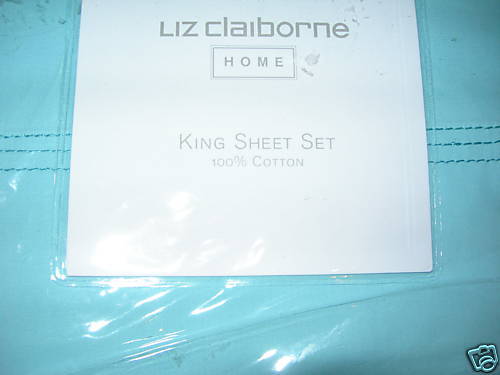 LIZ CLAIBORNE~FIONA KATY~ AQUA~ KING SHEET SET~NEW~  