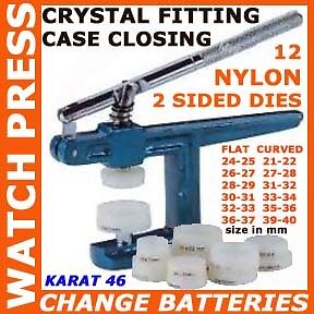 12 NYLON DIES WATCH CASE CLOSING PRESS CRYSTAL BATTERY  