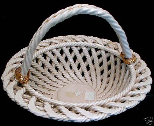 1960s Braided ITALIAN Porcelain Basket Dish w/ Handle  