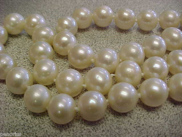 Large White Pearl Necklace 9 to 9.5 mm   