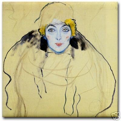 Gustav Klimt Ceramic Art Deco Tile   Head of a Woman  