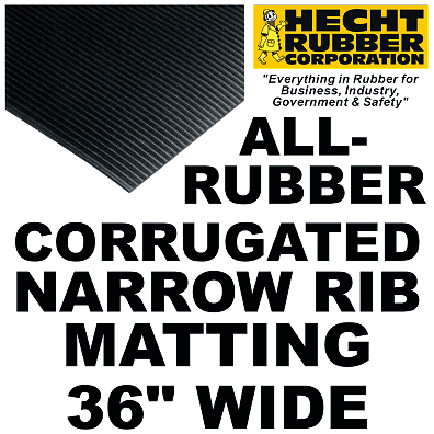 36 Wide Black Rubber Corrugated Ribbed Industrial Mat  