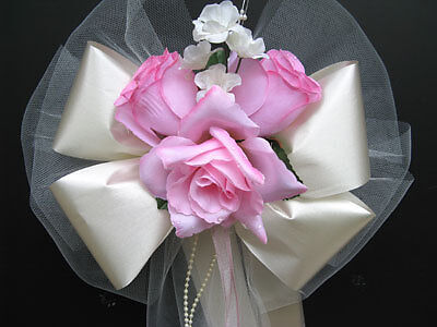 Pink Ivorysatin Wedding Pew Bows Decorations Bouquet