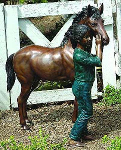 50 Bronze Garden Statue Young Girl and her Horse Pony  