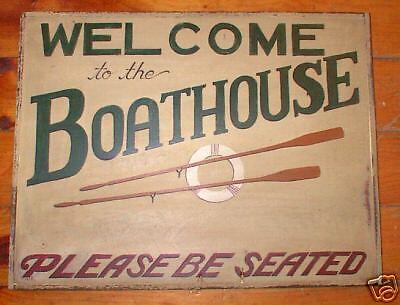 Primitive Wooden Adirondack Boathouse Sign Oars ADK  