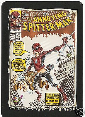 TOPPS WACKY PACKAGES PROMO ANNOYING SPITTER SPIDERMAN  