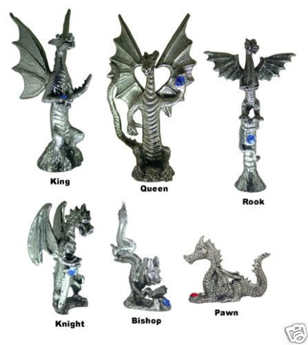 Beautiful lead free pewter dragon chess set 9  