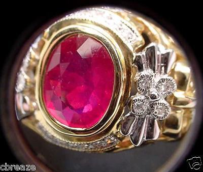 BLOOD RED NATURAL RUBY & DIAMONDS NEW 18K GOLD RING  