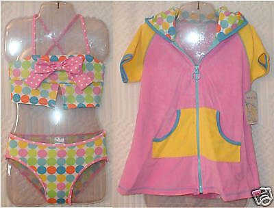 New Dots Bows Bikini Bathing Suit Terry Coverup 4T