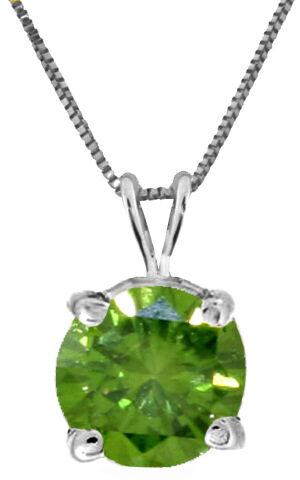   Round Green Diamond Solitaire Pendant Necklace 14K. White Gold  