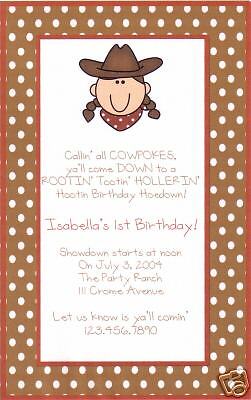 Personalized Cowgirl Birthday Invitations~Western  