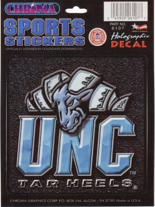 UNIVERSITY OF NORTH CAROLINA HOLO DECAL TAR HEELS UNC  