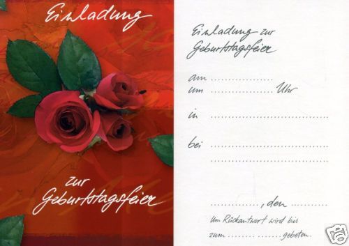 Einladungskarten zum Geburtstag & MIT KUVERT ROTE ROSE  