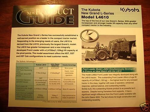 Kubota L4610 Tractor New Product Sales Brochure  