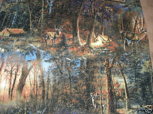 DEER / CAMPING fleece fabric  