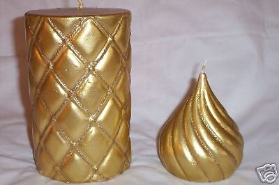 Sparkling Gold Christmas Pillar & Kiss Candles New  