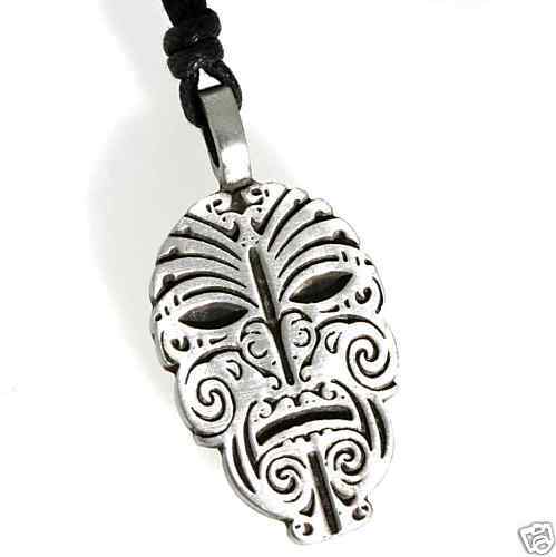 Silver PEWTER New Zealand MAORI Tribal MASK PENDANT 37B  