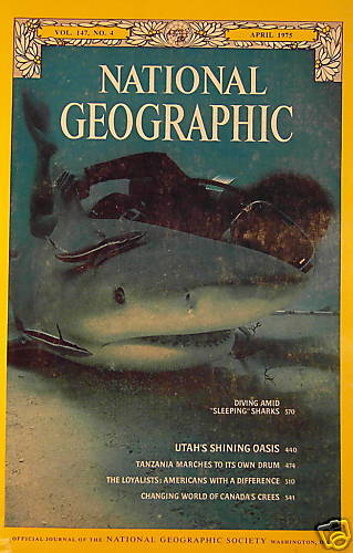   GEOGRAPHIC Apr 1975 Sharks, Tanzania, Canada  w/ FREE S&H  